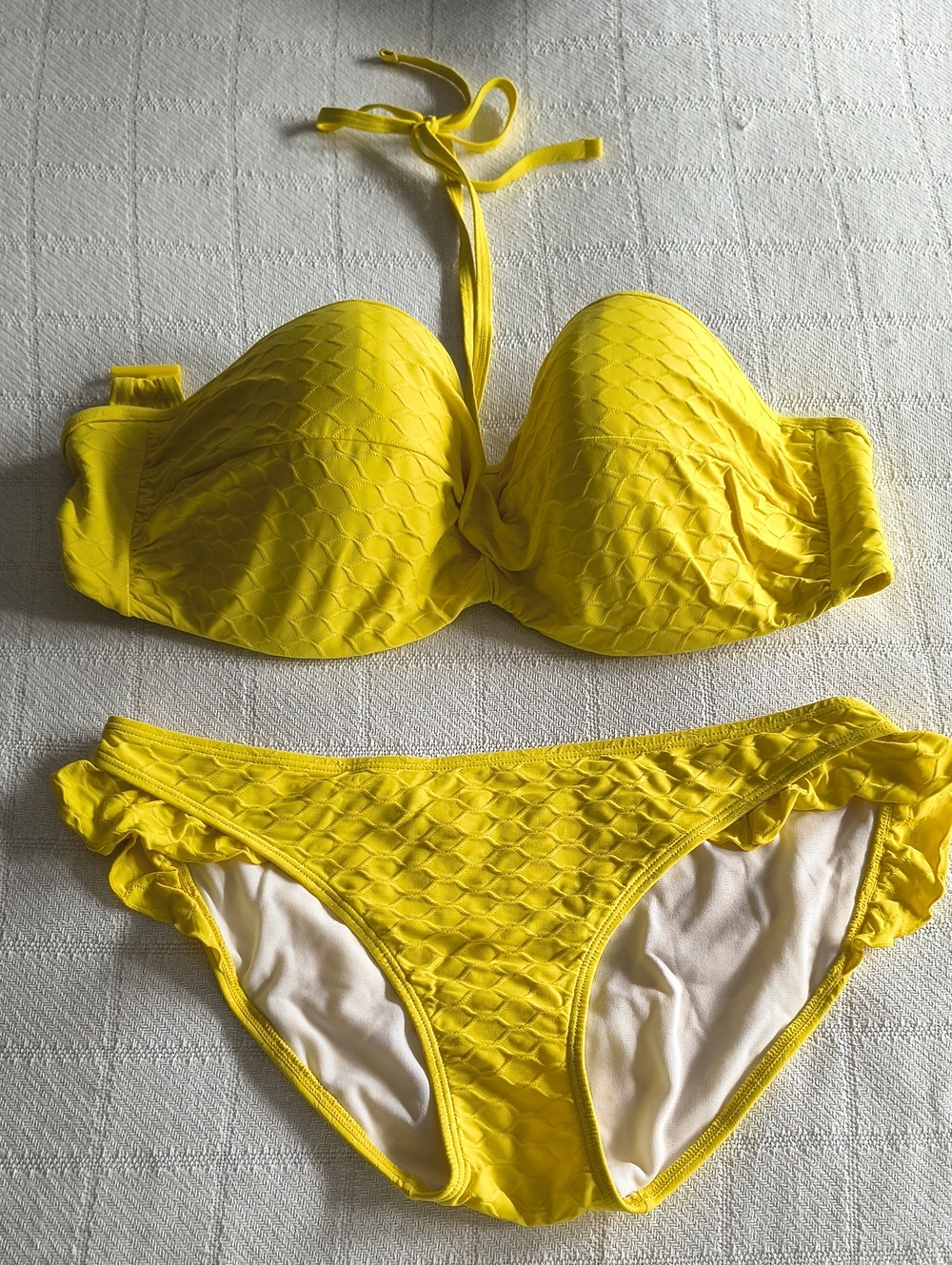 cleo Bright Yellow Textured Bandeau Bikini Set
